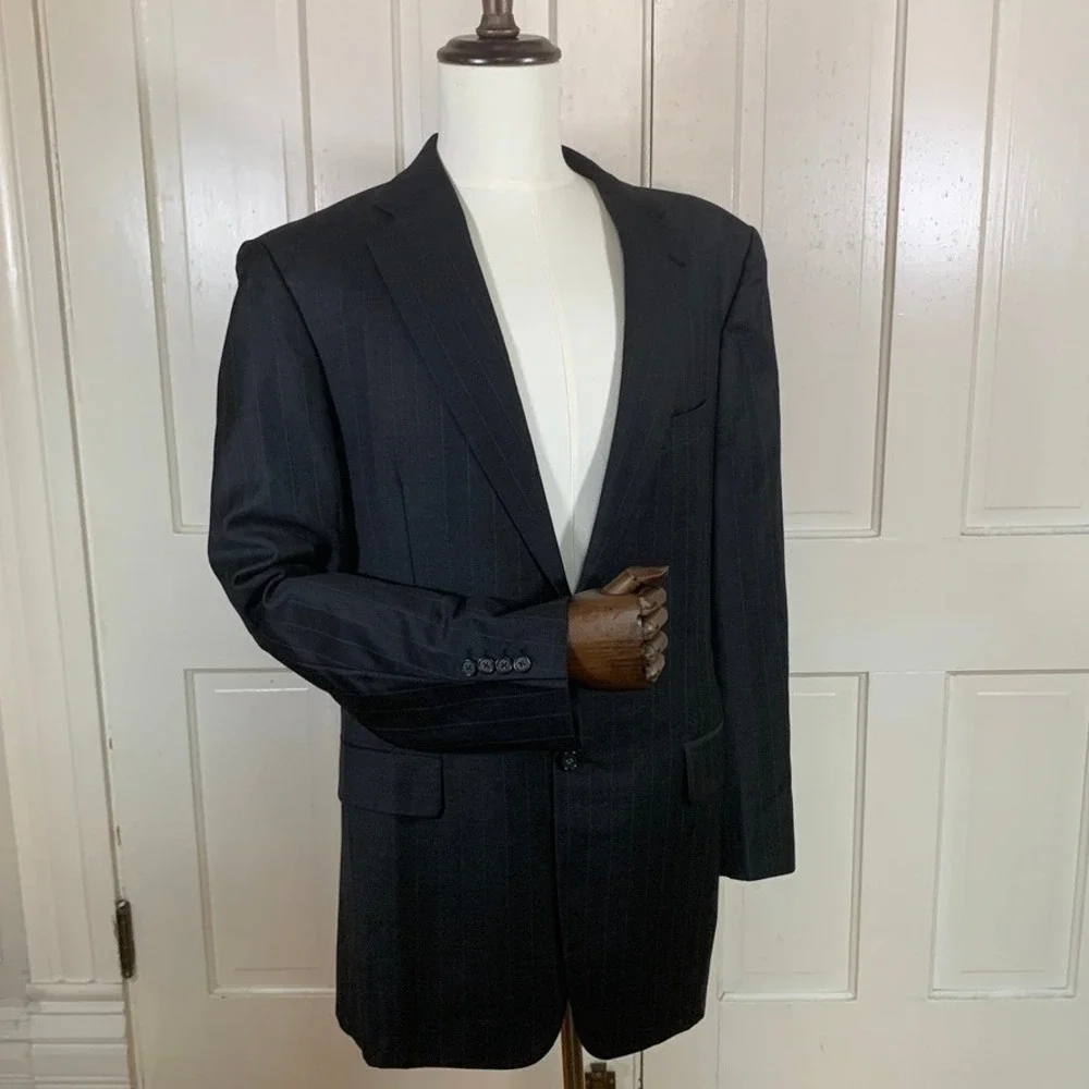 Loro Piana Super 150s Wool Blazer Mens 44R Charcoal Lord's Tailor Pinstripe